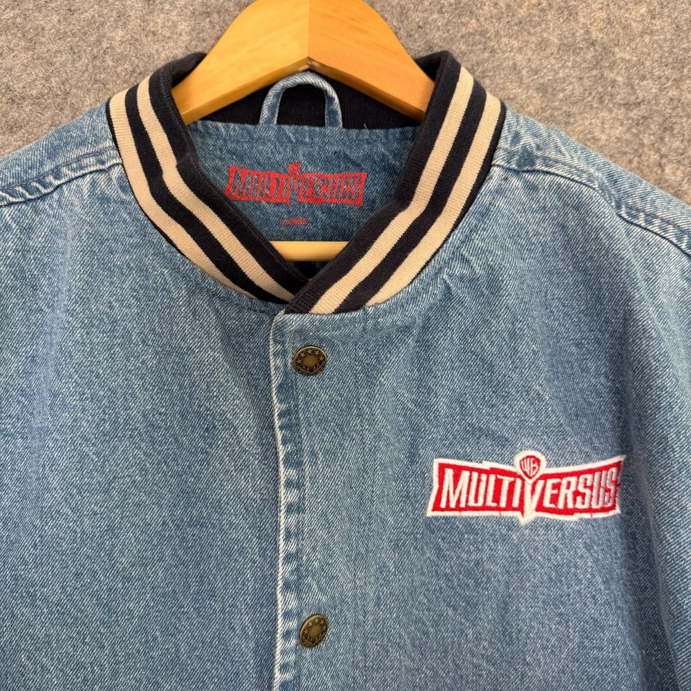 WB Multiversus‎ Denim Varsity Jacket Men Large Game Official Merch Gaming RARE - Picture 2 of 14